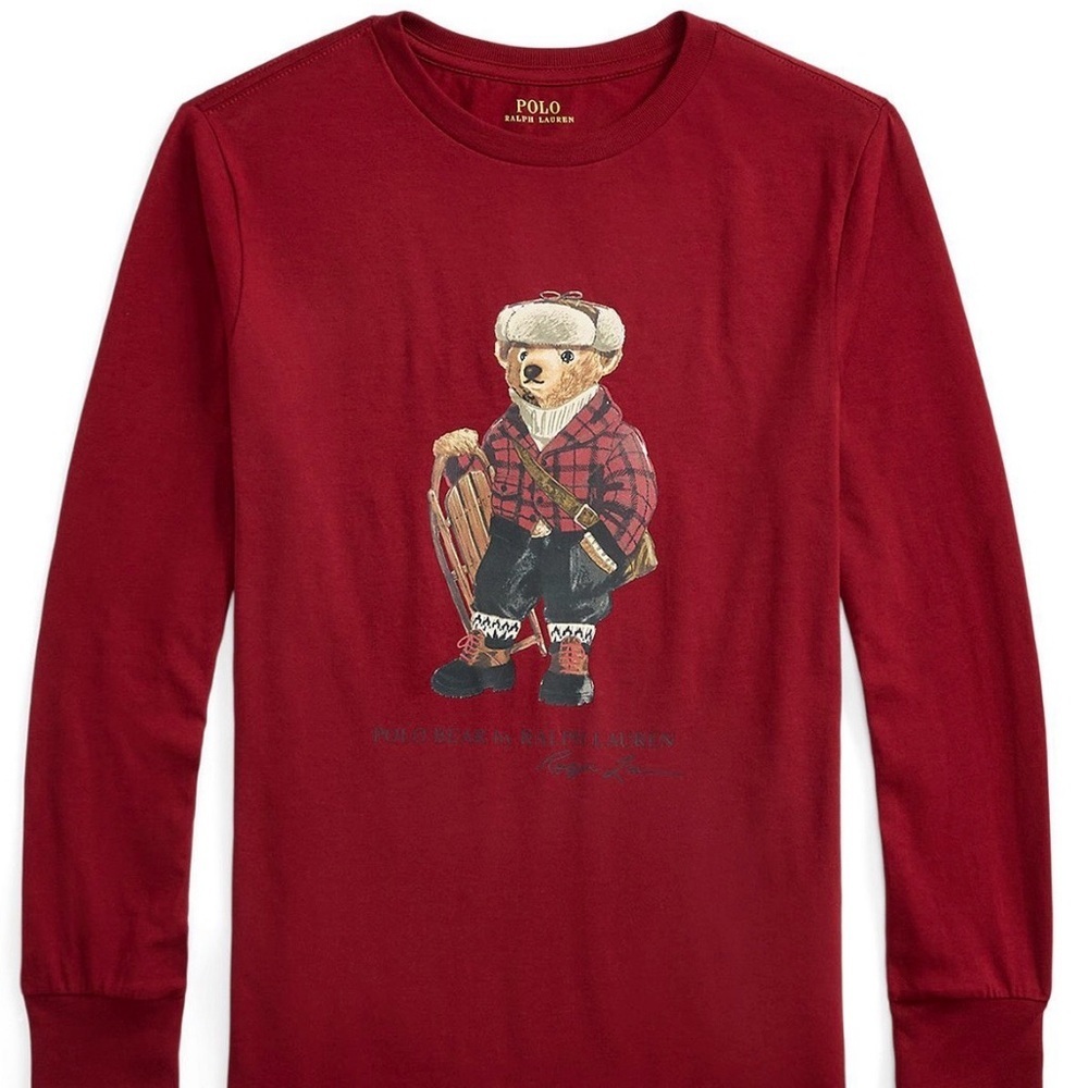 Polo by Ralph Lauren Burgundy Bear Graphic Long-Sleeve Tee A-15